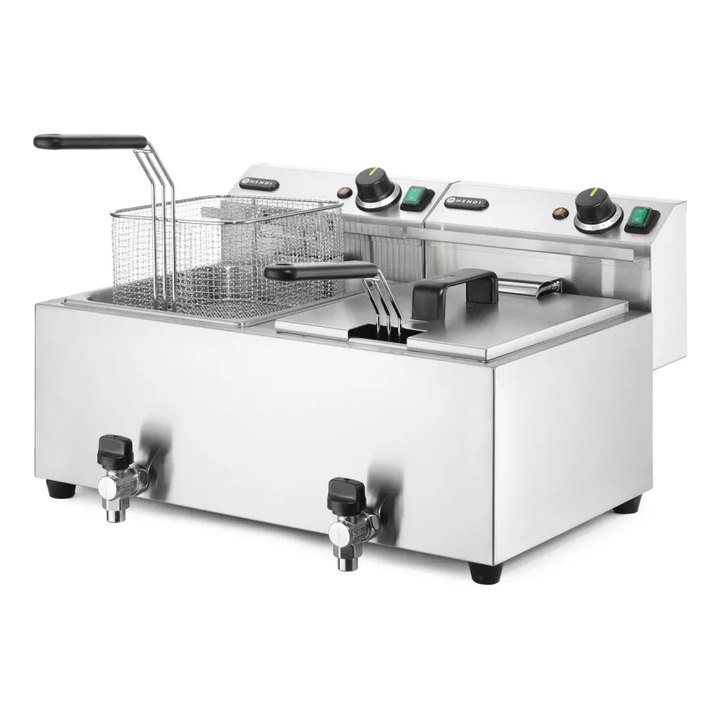 Manuālais friteris Profi Line ar izteces krānu, 2 x 8 l